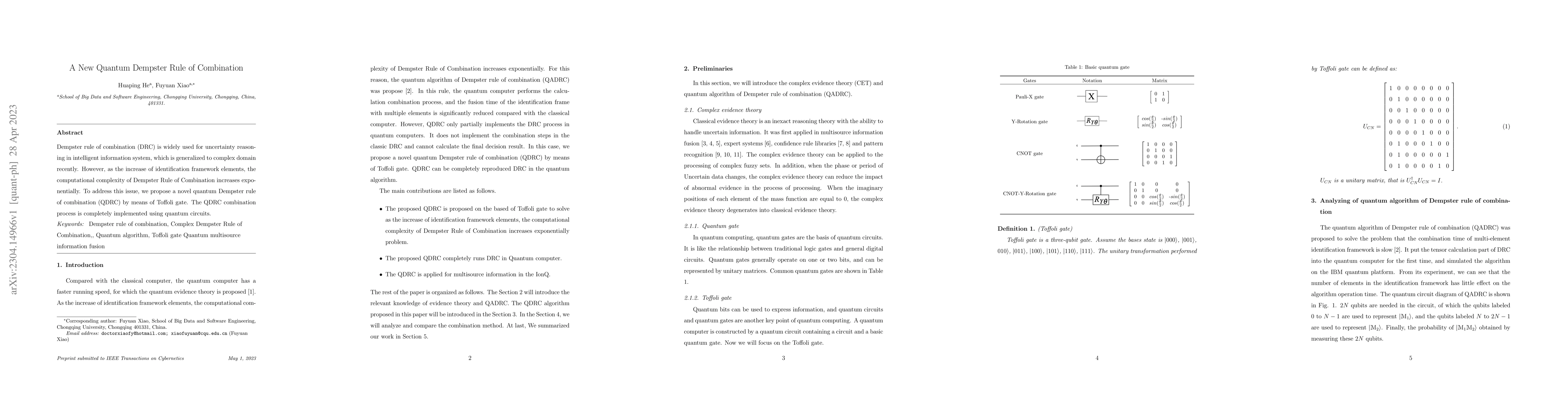 Thumbnail for A New Quantum Dempster Rule of Combination