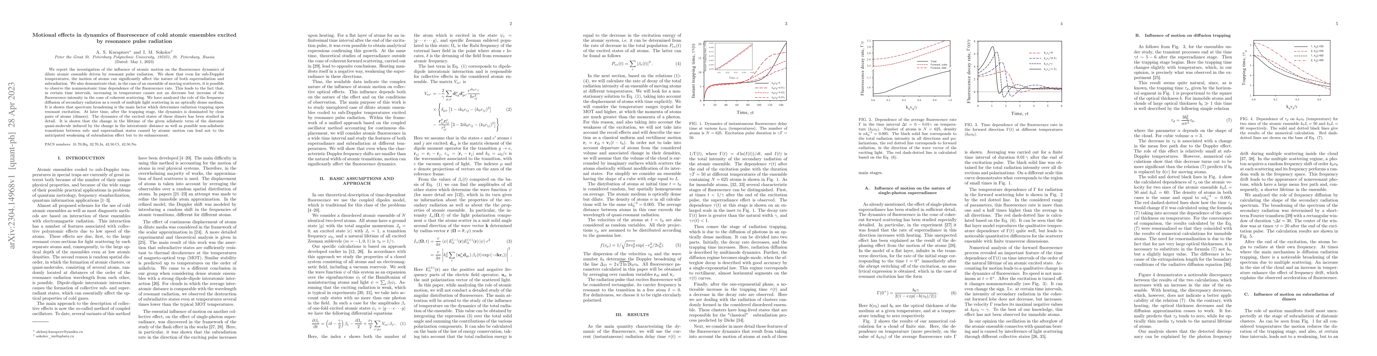 Thumbnail for Motional effects in dynamics of fluorescence of cold atomic ensembles
  excited by resonance pulse radiation