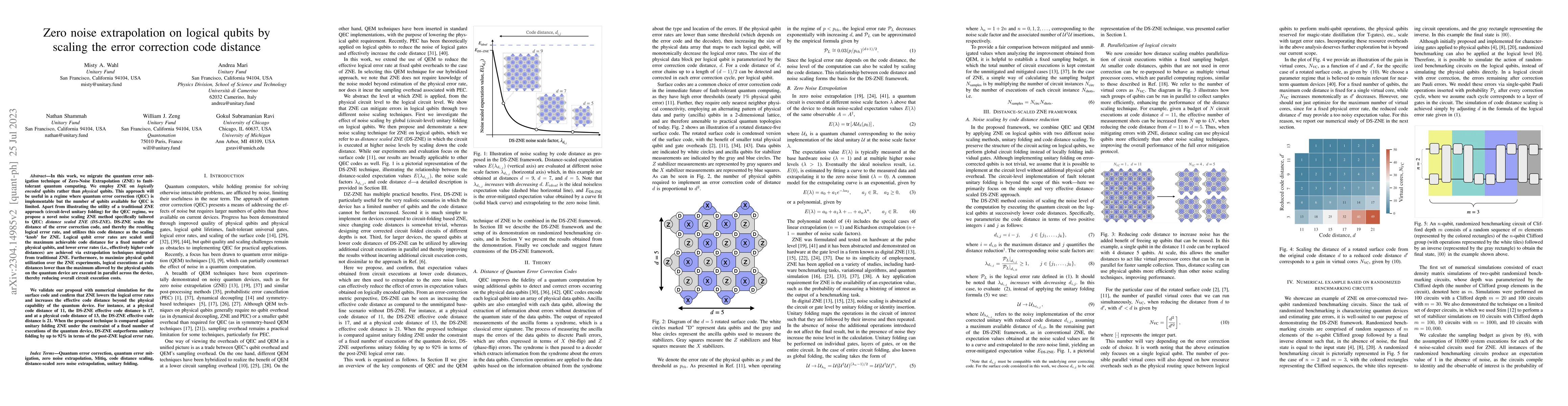 Thumbnail for Zero noise extrapolation on logical qubits by scaling the error
  correction code distance
