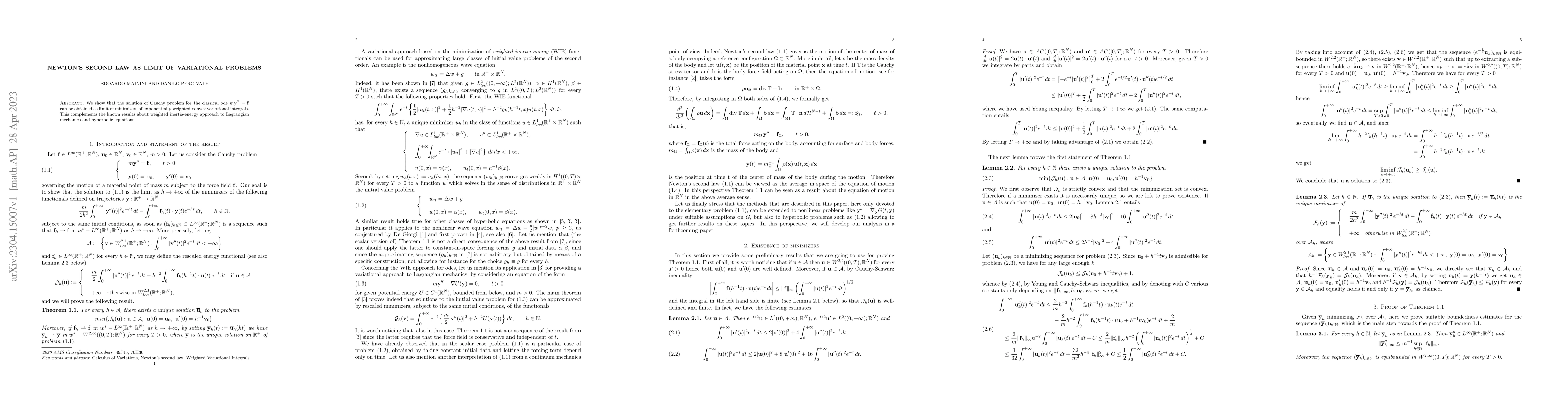 Thumbnail for Newton's second law as limit of variational problems
