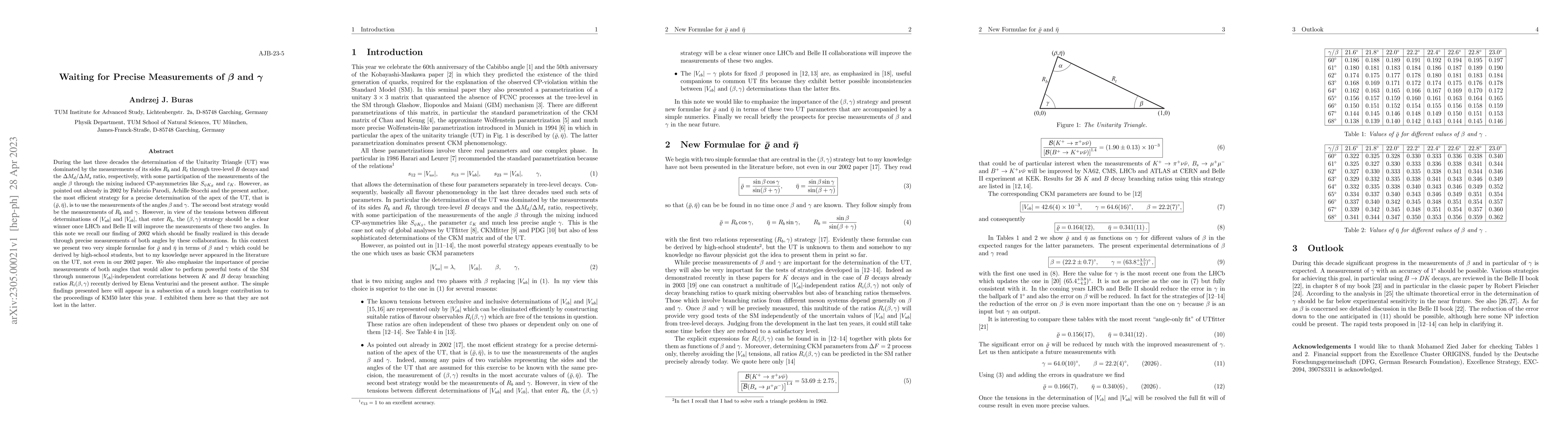 Thumbnail for Waiting for Precise Measurements of $\beta$ and $\gamma$