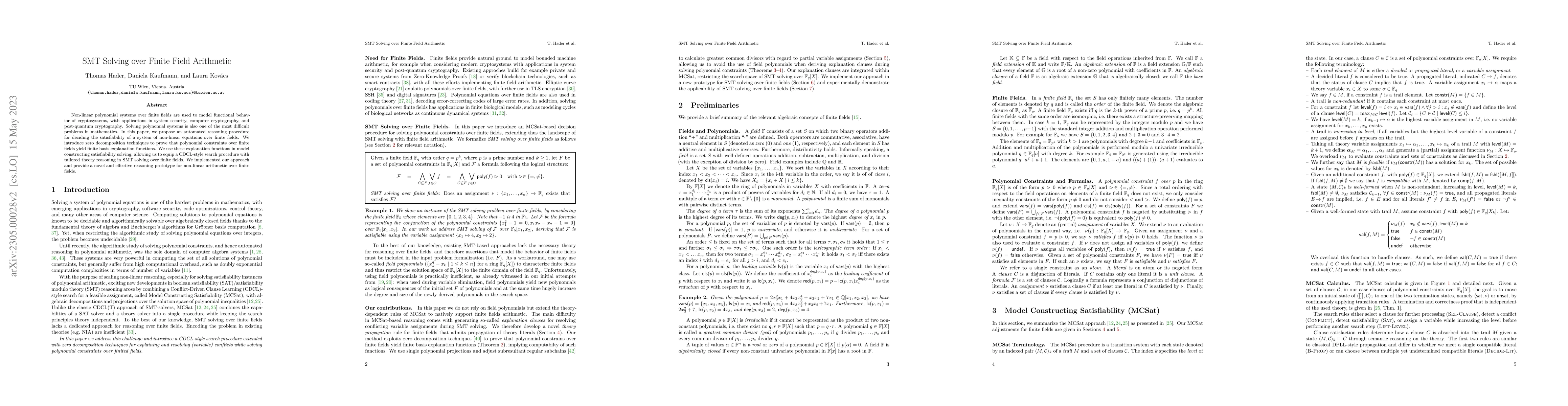 Thumbnail for SMT Solving over Finite Field Arithmetic