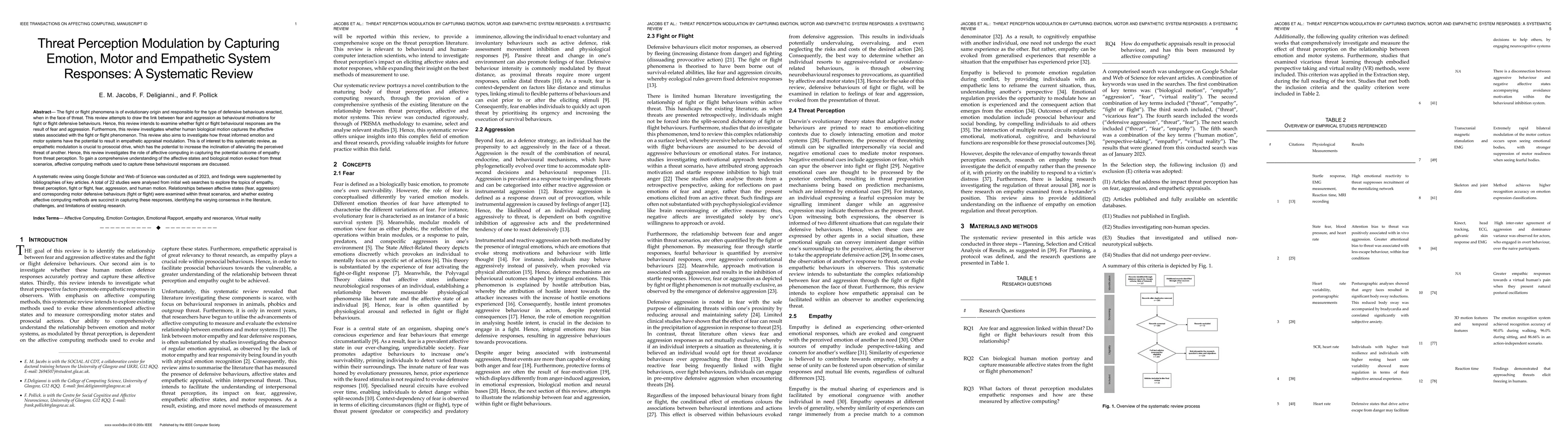 Thumbnail for Threat Perception Modulation by Capturing Emotion, Motor and Empathetic
  System Responses: A Systematic Review