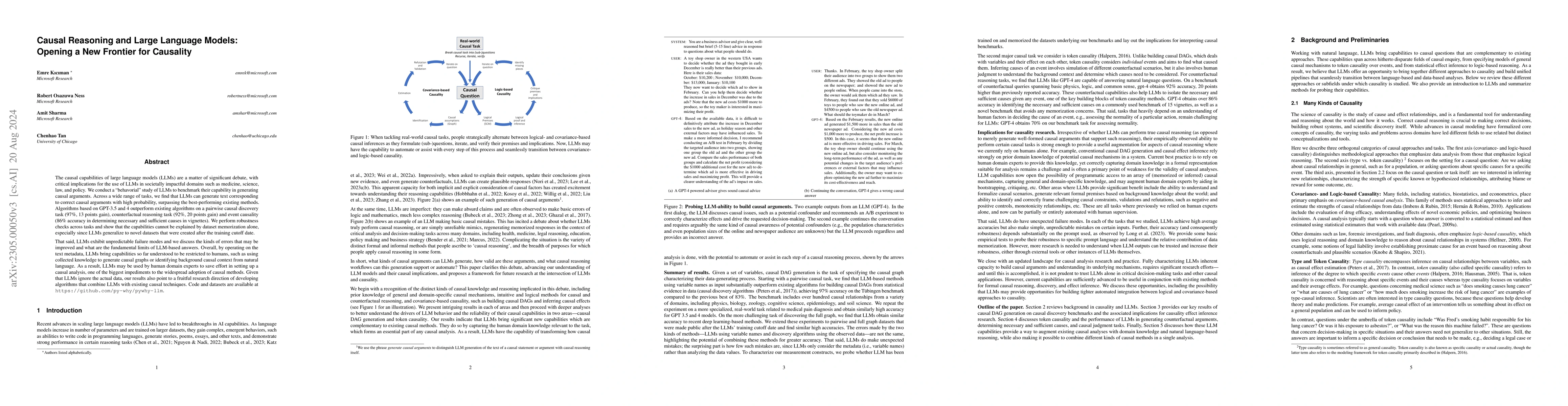 Thumbnail for Causal Reasoning and Large Language Models: Opening a New Frontier for
  Causality