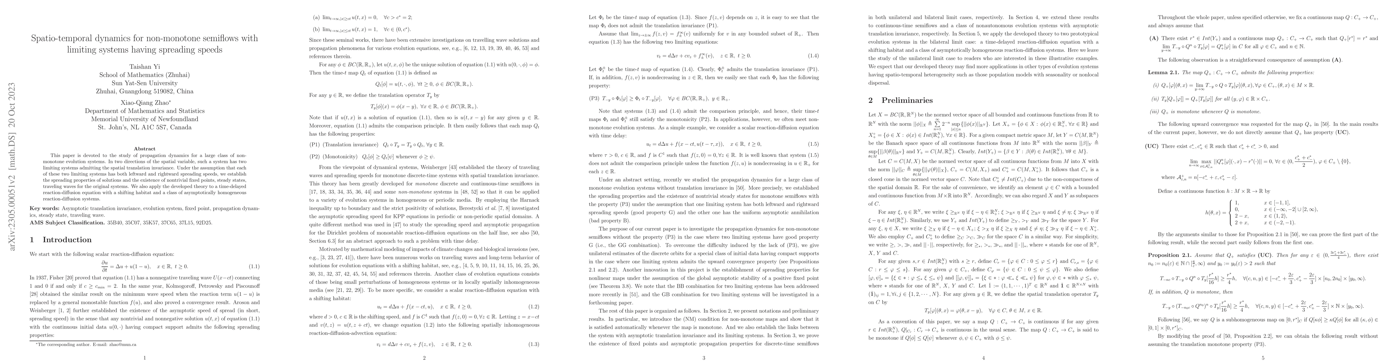Thumbnail for Spatio-temporal dynamics for non-monotone semiflows with limiting
  systems having spreading speeds