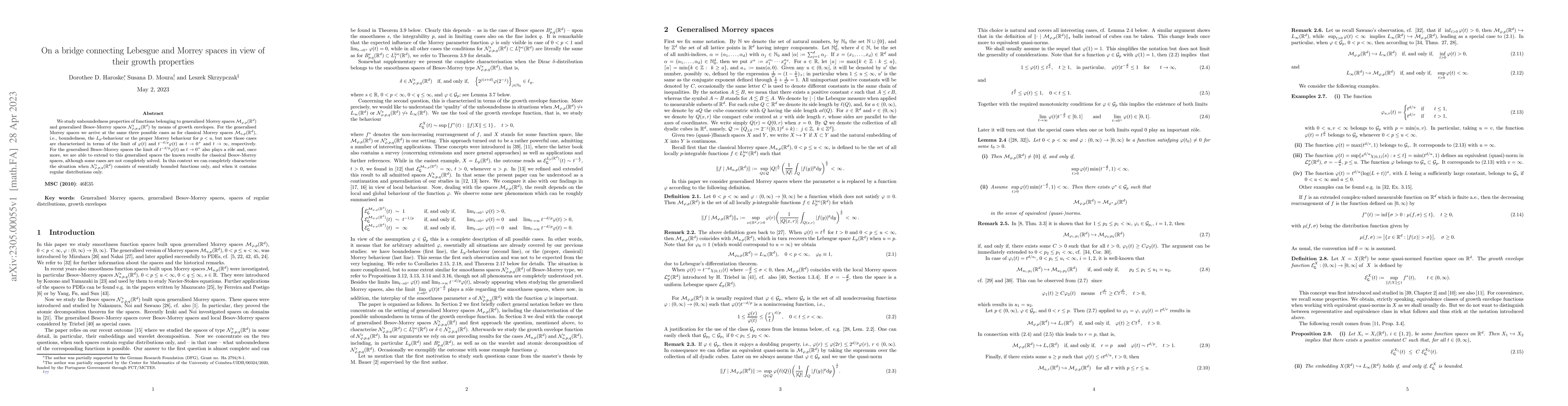 Thumbnail for On a bridge connecting Lebesgue and Morrey spaces in view of their
  growth properties