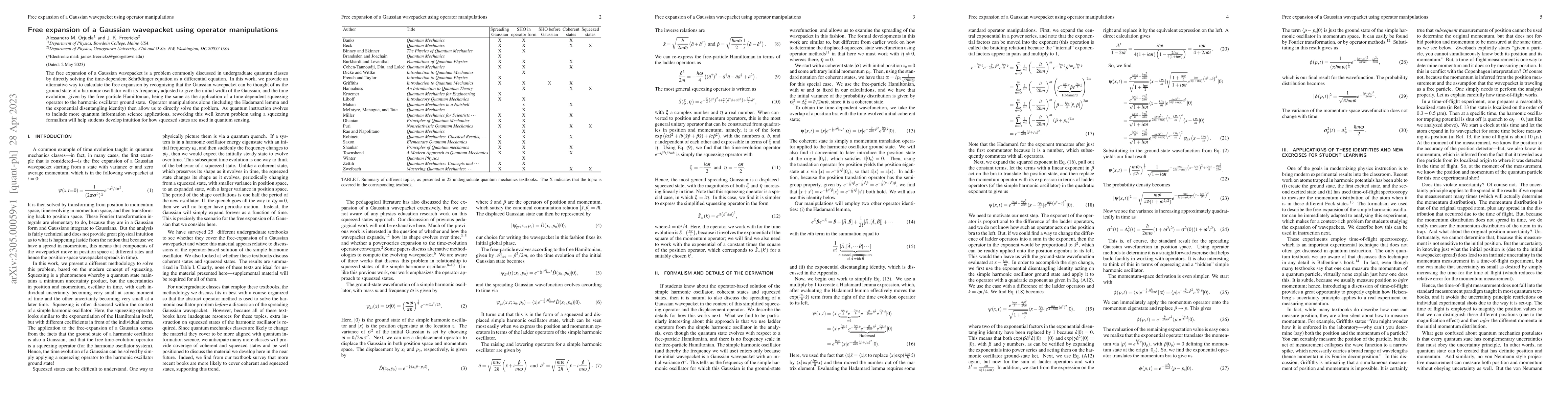Thumbnail for Free expansion of a Gaussian wavepacket using operator manipulations