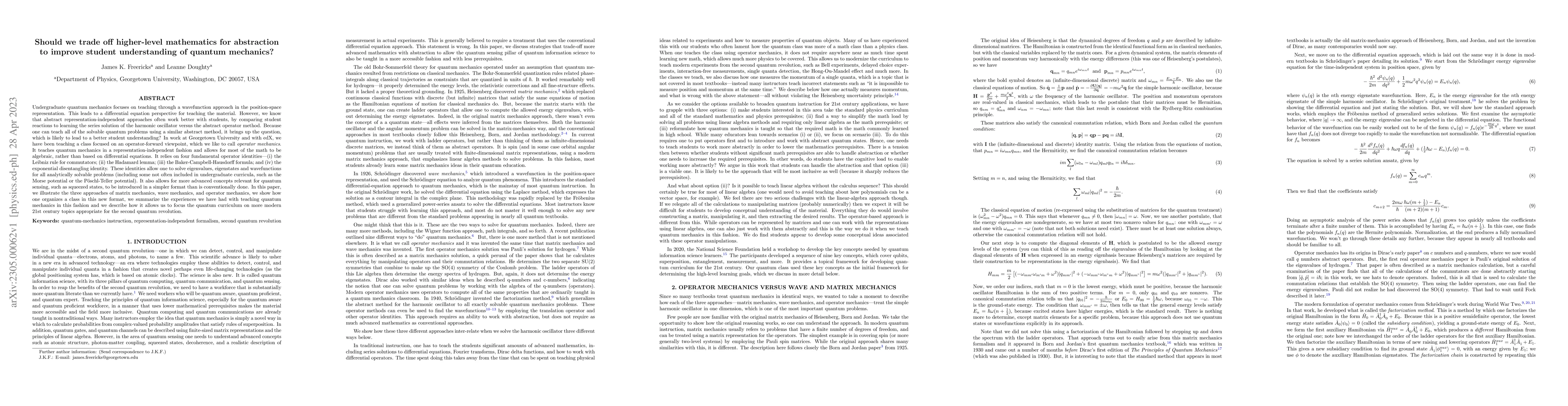 Thumbnail for Should we trade off higher-level mathematics for abstraction to improve
  student understanding of quantum mechanics?