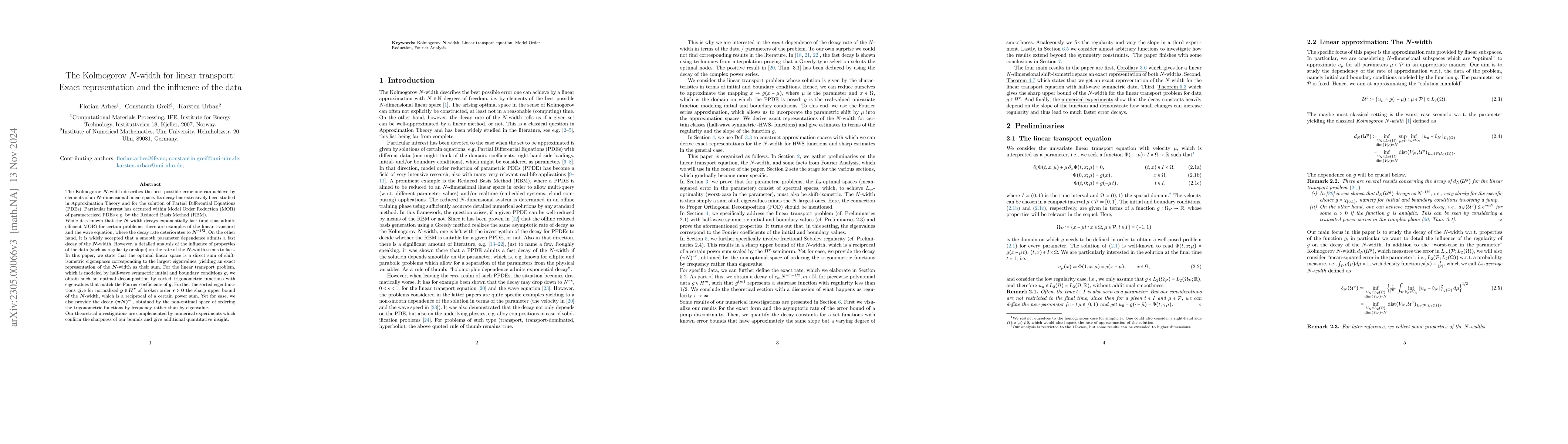 Thumbnail for The Kolmogorov N-width for linear transport: Exact representation and
  the influence of the data