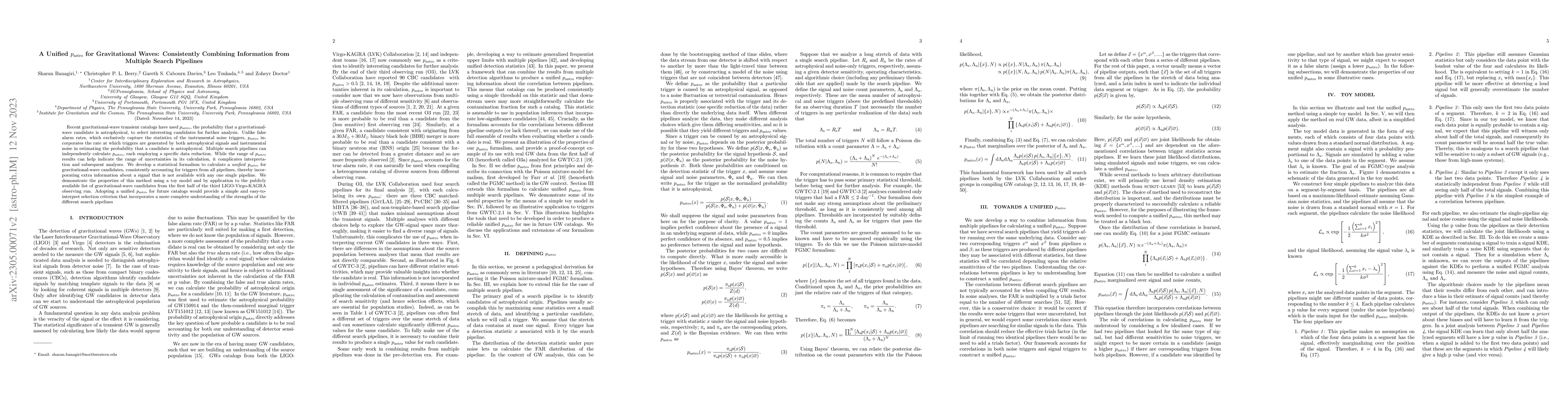 Thumbnail for A Unified $p_\mathrm{astro}$ for Gravitational Waves: Consistently
  Combining Information from Multiple Search Pipelines