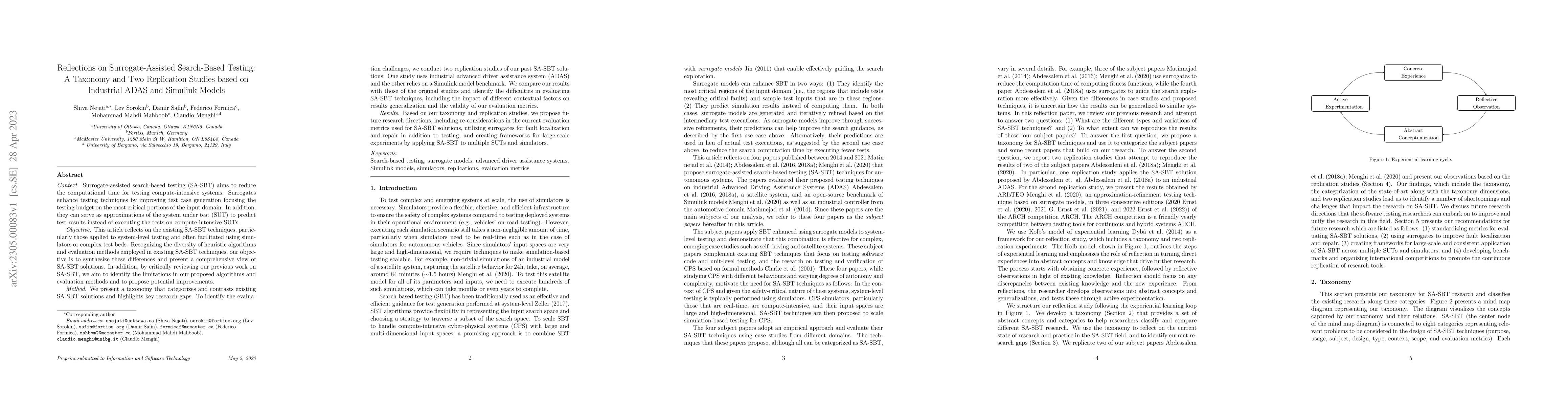 Thumbnail for Reflections on Surrogate-Assisted Search-Based Testing: A Taxonomy and
  Two Replication Studies based on Industrial ADAS and Simulink Models