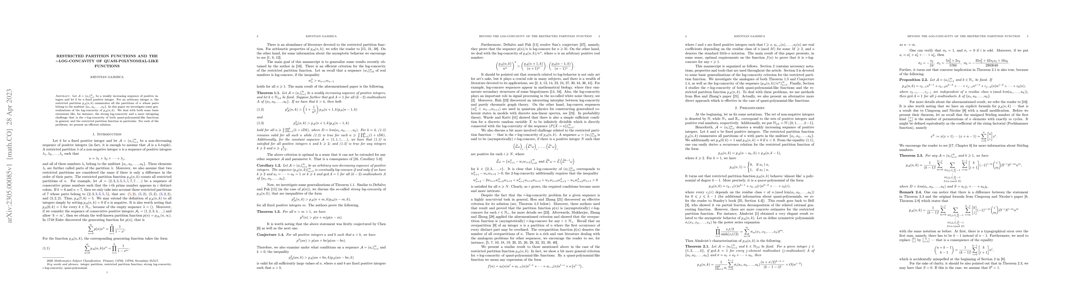 Thumbnail for Restricted partition functions and the $r$-log-concavity of
  quasi-polynomial-like functions