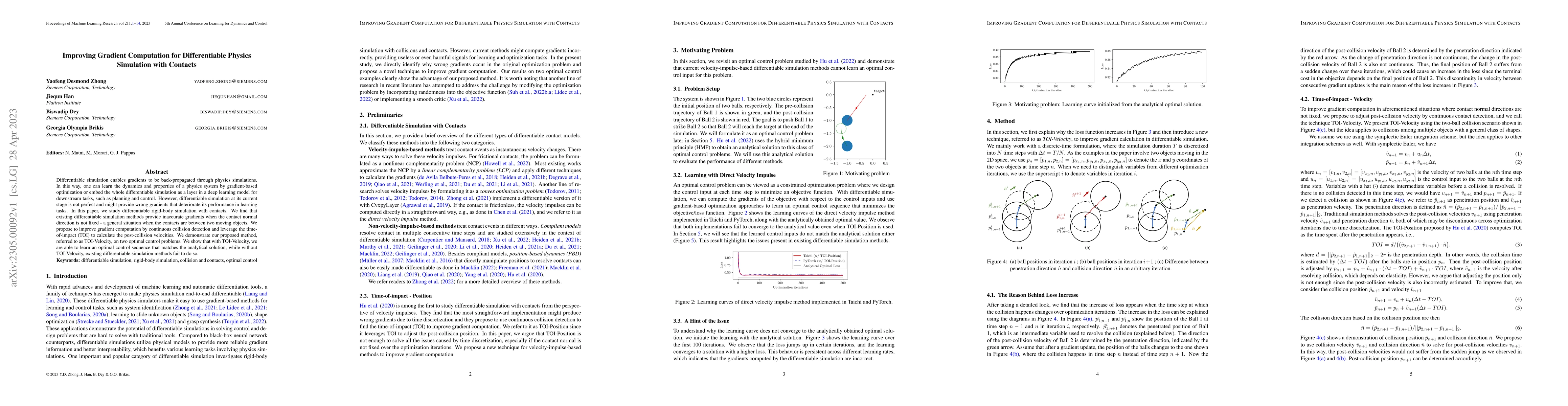 Thumbnail for Improving Gradient Computation for Differentiable Physics Simulation
  with Contacts