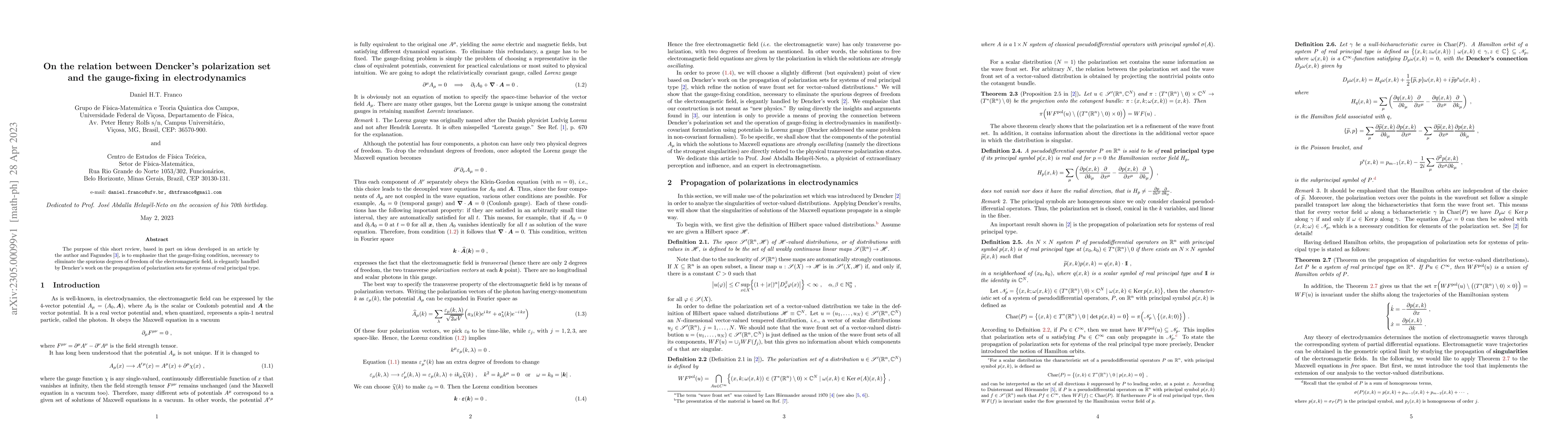 Thumbnail for On the relation between Dencker's polarization set and the gauge-fixing
  in electrodynamics