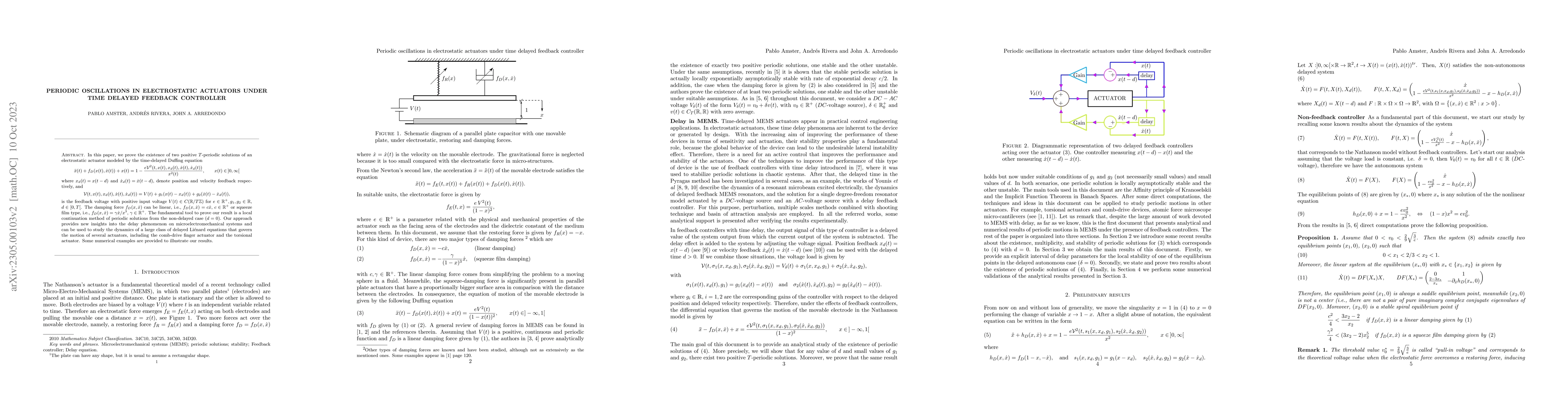 Thumbnail for Periodic oscillations in electrostatic actuators under time delayed
  feedback controller