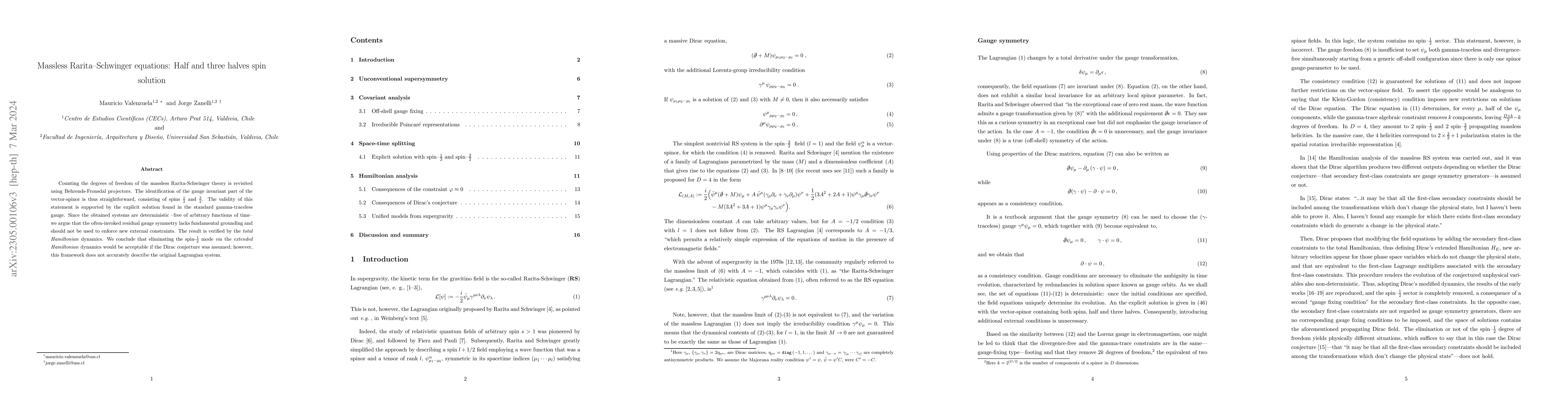 Thumbnail for Massless Rarita-Schwinger equations: Half and three halves spin solution