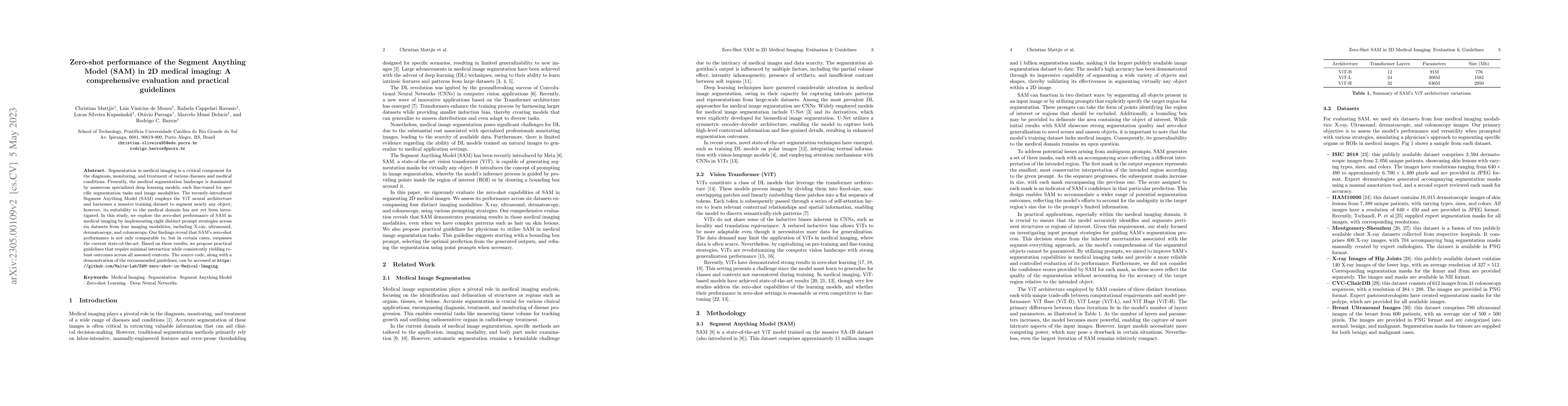 Thumbnail for Zero-shot performance of the Segment Anything Model (SAM) in 2D medical
  imaging: A comprehensive evaluation and practical guidelines