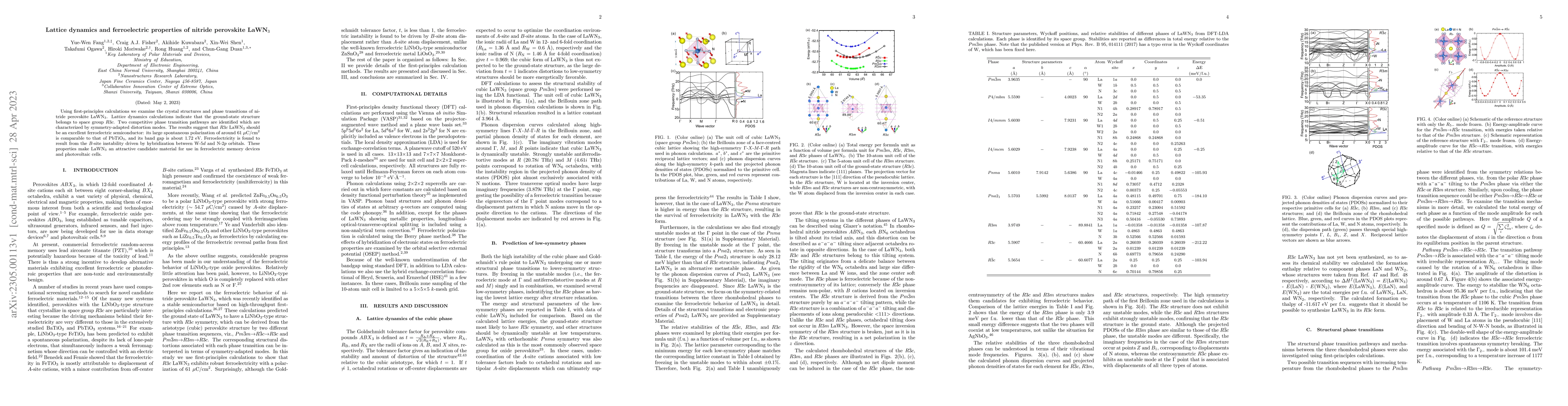 Thumbnail for Lattice dynamics and ferroelectric properties of the nitride perovskite
  ${\mathrm{LaWN}}_{3}$