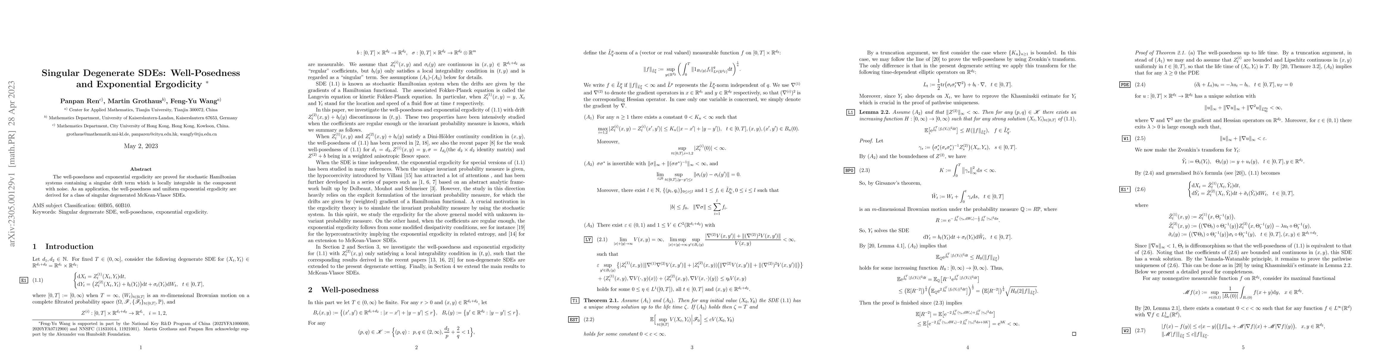 Thumbnail for Singular Degenerate SDEs: Well-Posedness and Exponential Ergodicity