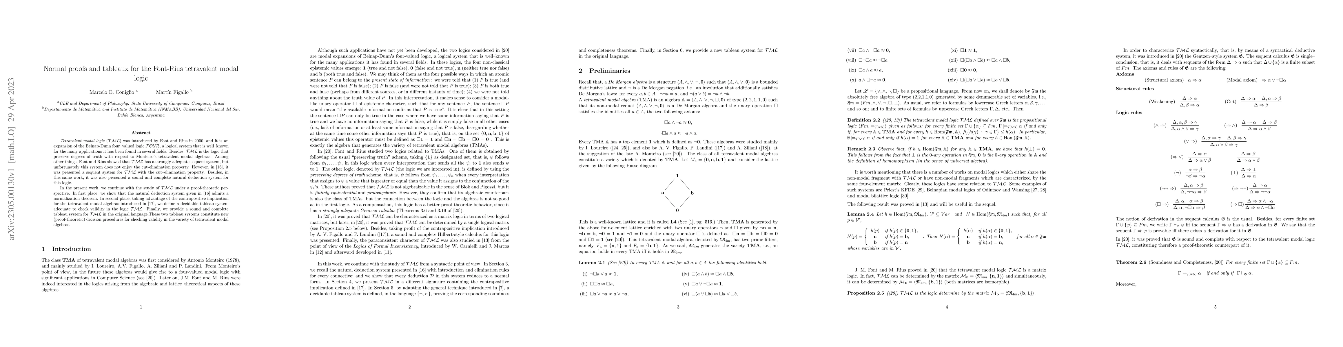 Thumbnail for Normal proofs and tableaux for the Font-Rius tetravalent modal logic