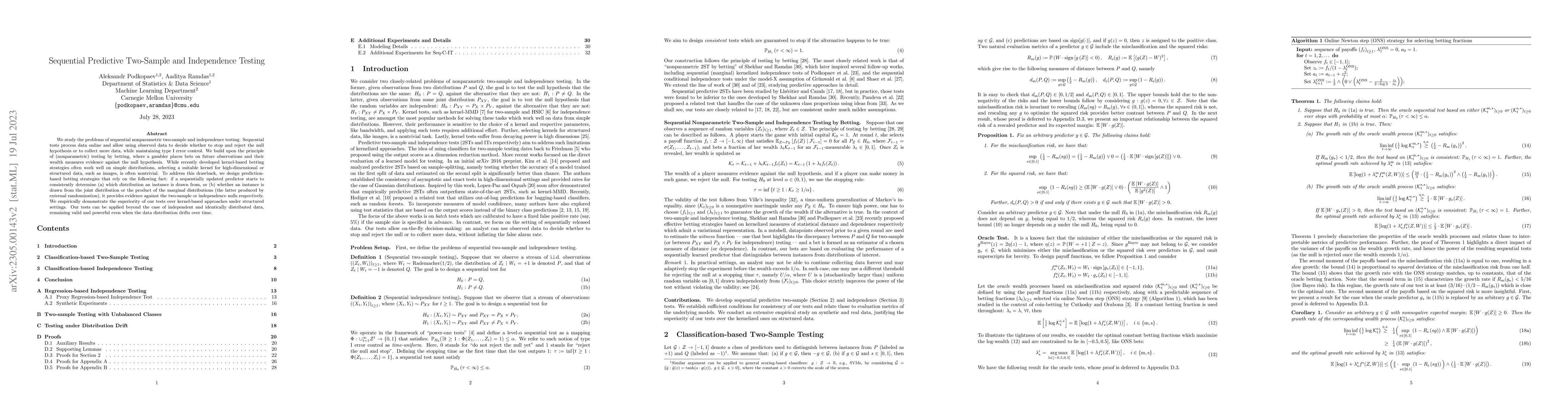 Thumbnail for Sequential Predictive Two-Sample and Independence Testing