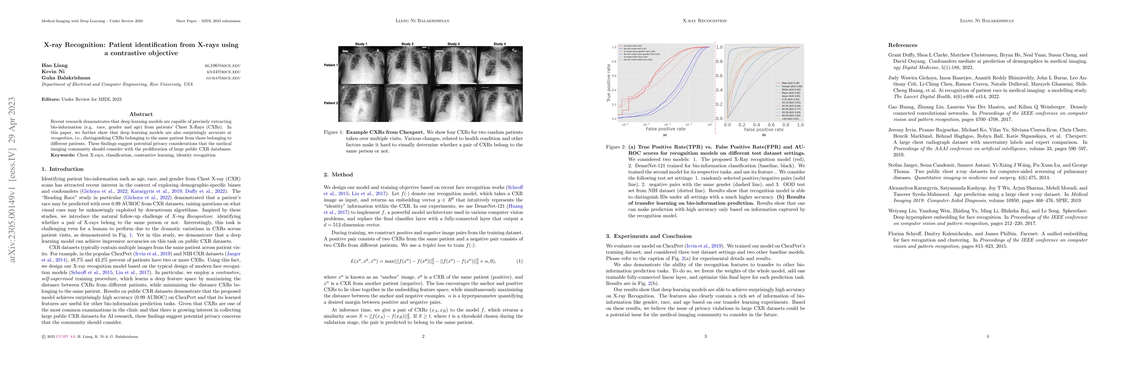 Thumbnail for X-ray Recognition: Patient identification from X-rays using a
  contrastive objective