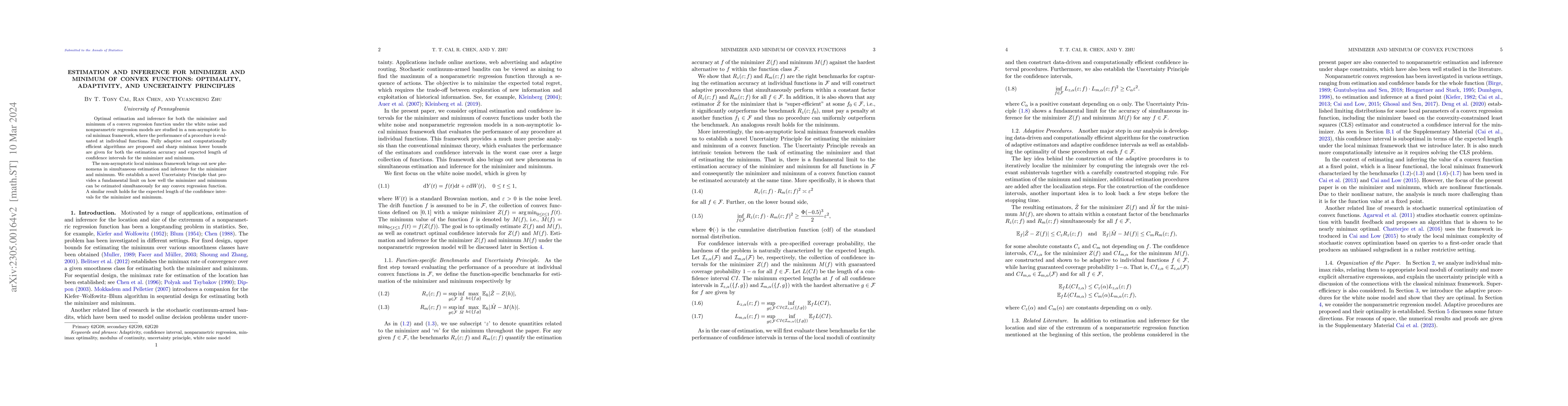 Thumbnail for Estimation and inference for minimizer and minimum of convex functions:
  optimality, adaptivity and uncertainty principles