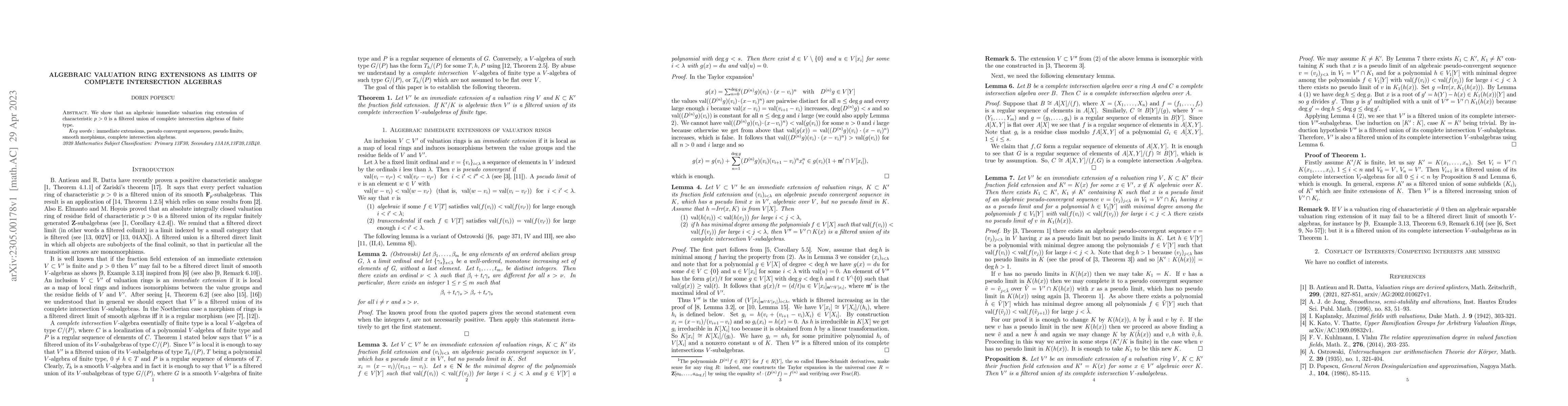 Thumbnail for Algebraic valuation ring extensions as limits of complete intersection
  algebras
