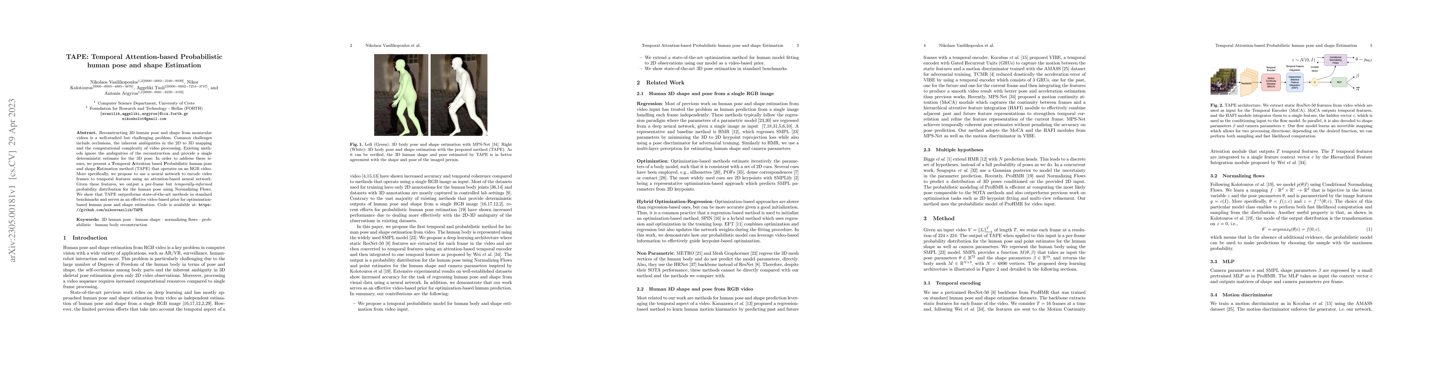 Thumbnail for TAPE: Temporal Attention-based Probabilistic human pose and shape
  Estimation