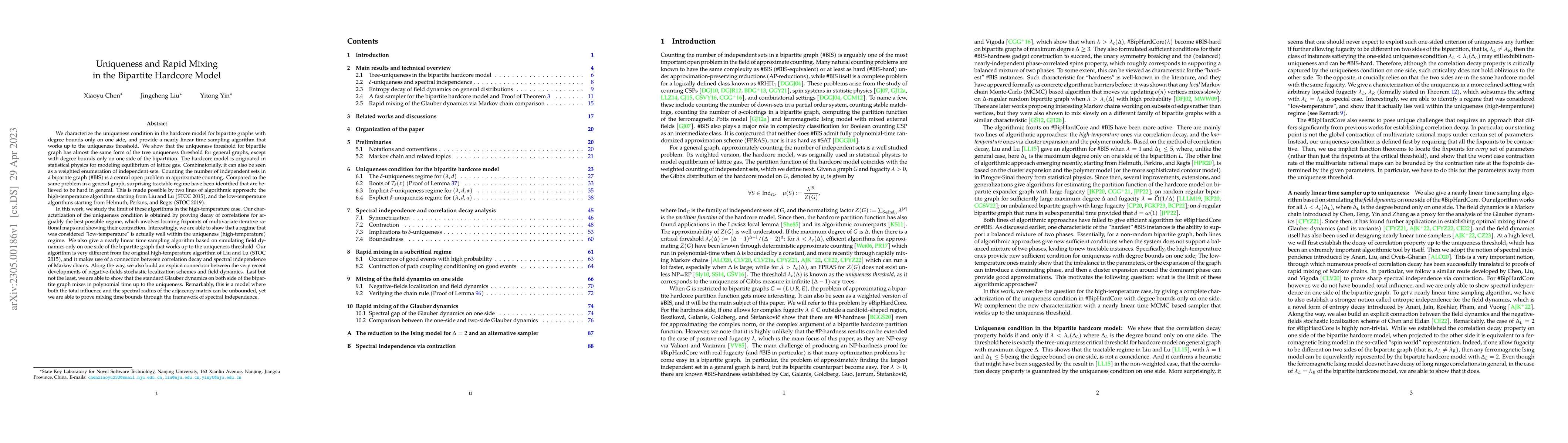 Thumbnail for Uniqueness and Rapid Mixing in the Bipartite Hardcore Model