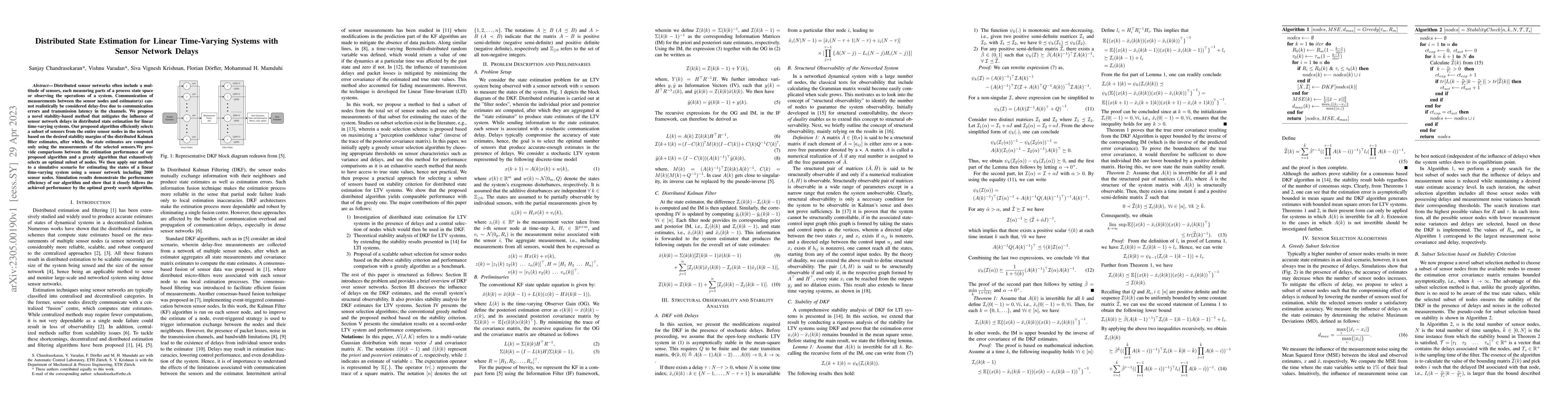 Thumbnail for Distributed State Estimation for Linear Time-Varying Systems with Sensor
  Network Delays