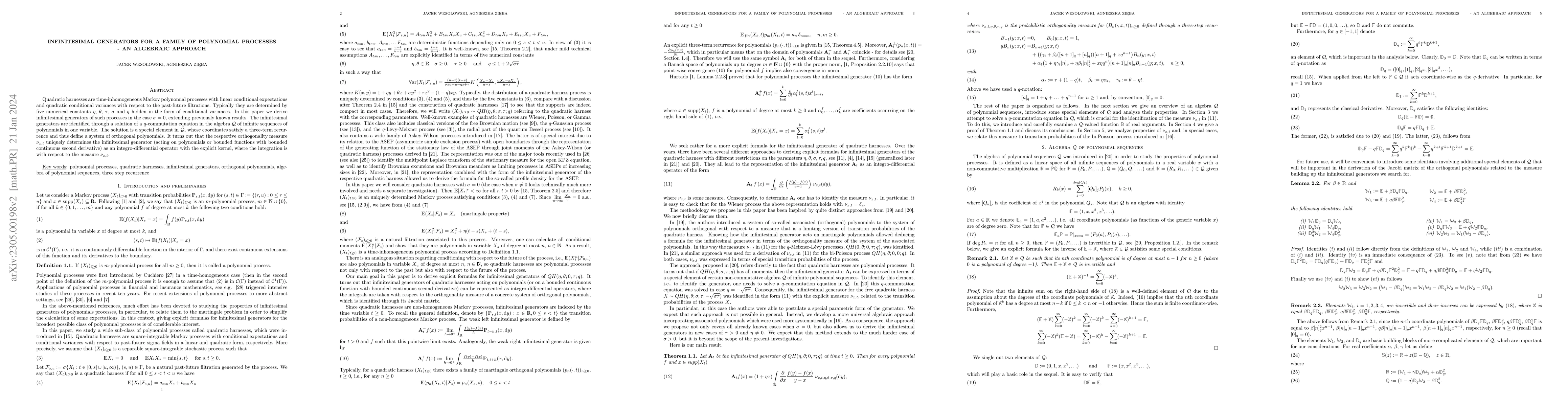 Thumbnail for Infinitesimal generators for a family of polynomial processes -- an
  algebraic approach