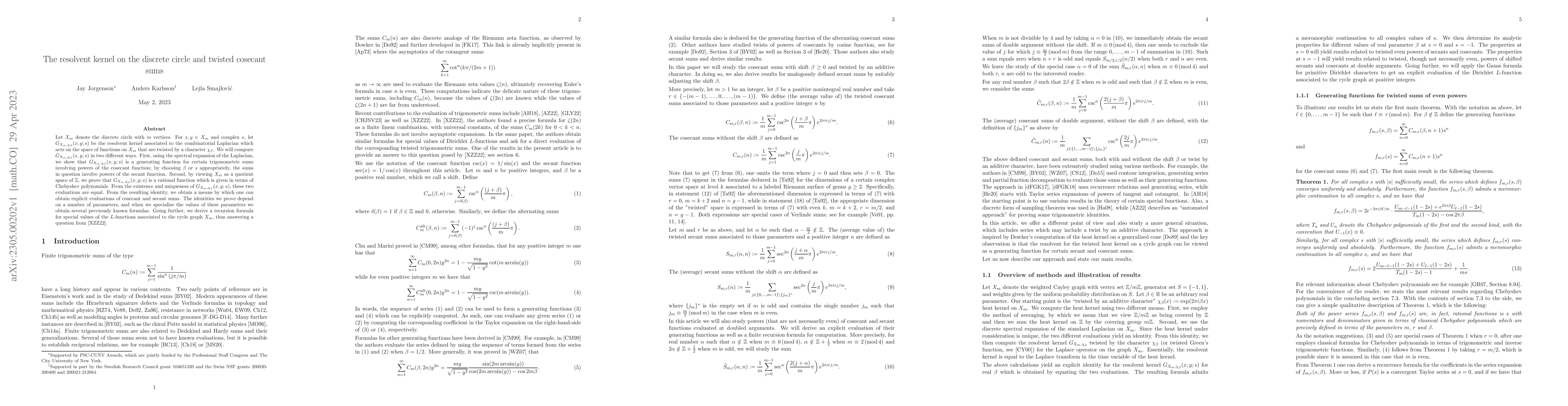 Thumbnail for The resolvent kernel on the discrete circle and twisted cosecant sums