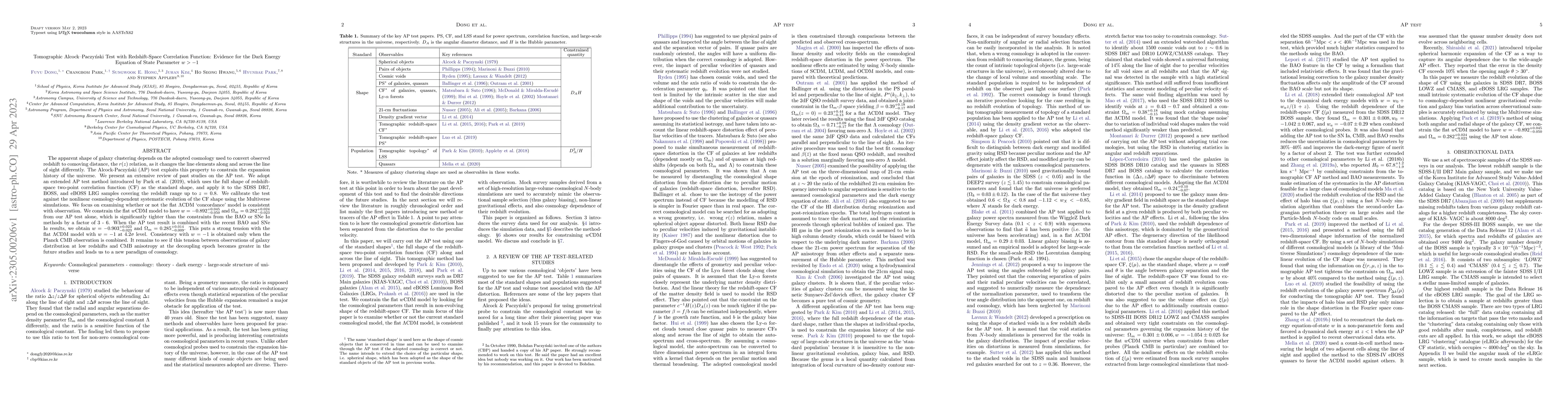 Thumbnail for Tomographic Alcock-Paczynski Test with Redshift-Space Correlation
  Function: Evidence for the Dark Energy Equation of State Parameter w>-1