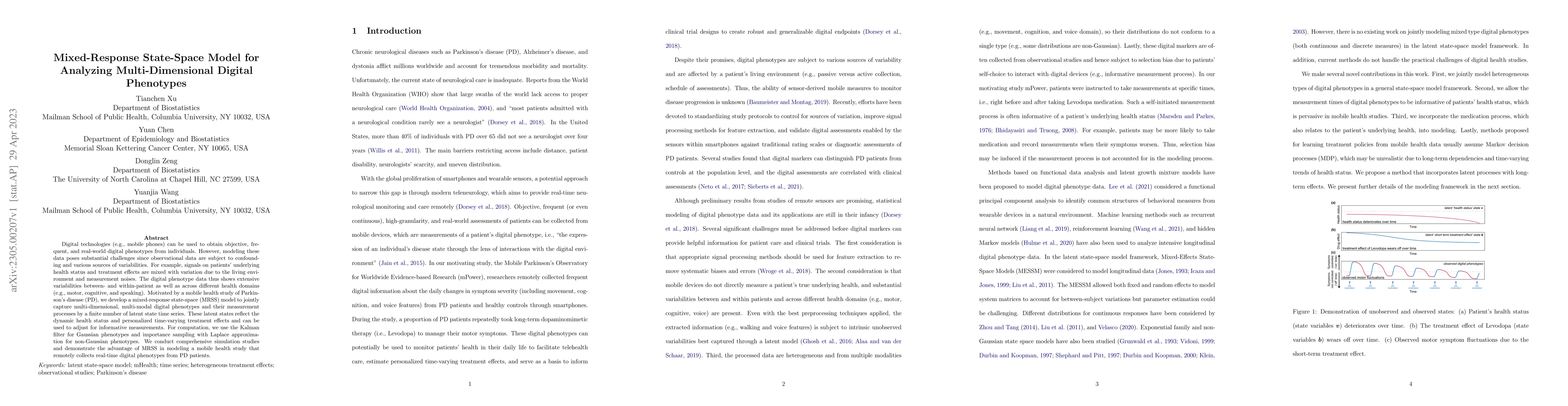 Thumbnail for Mixed-Response State-Space Model for Analyzing Multi-Dimensional Digital
  Phenotypes