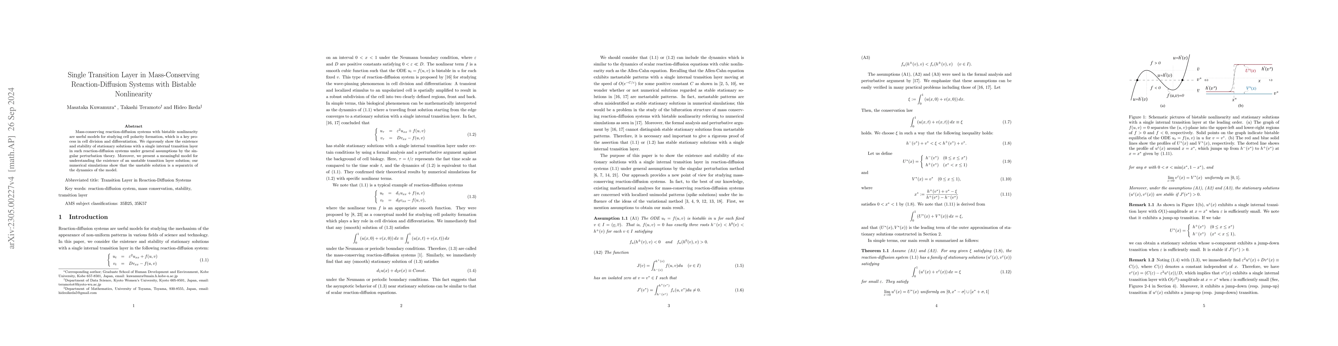 Thumbnail for Single Transition Layer in Mass-Conserving Reaction-Diffusion Systems
  with Bistable Nonlinearity