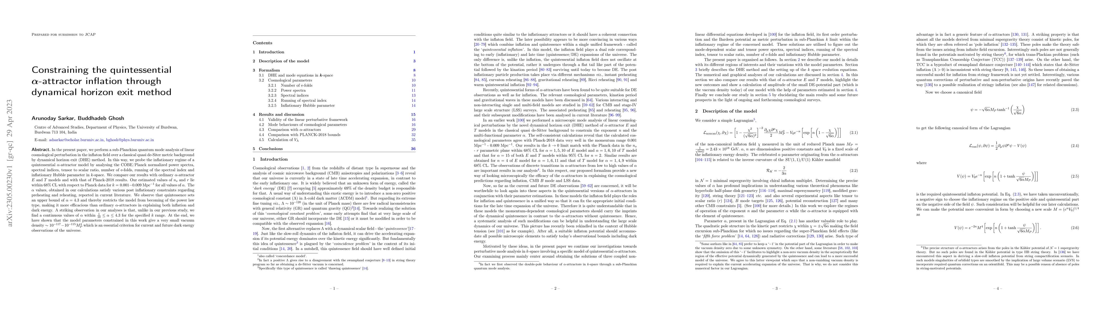 Thumbnail for Constraining the quintessential $\alpha$-attractor inflation through
  dynamical horizon exit method