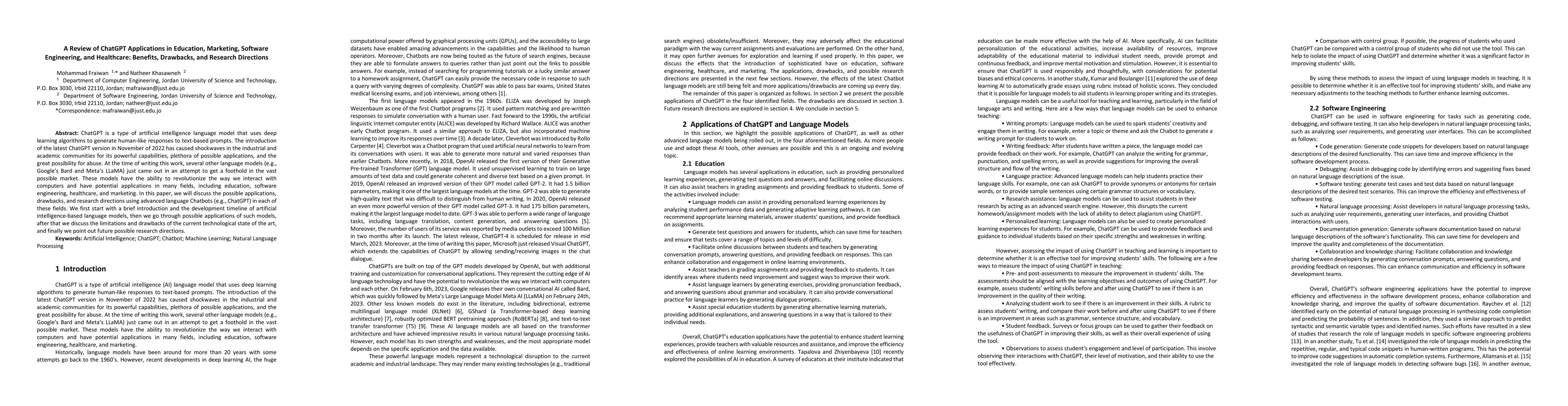 Thumbnail for A Review of ChatGPT Applications in Education, Marketing, Software
  Engineering, and Healthcare: Benefits, Drawbacks, and Research Directions