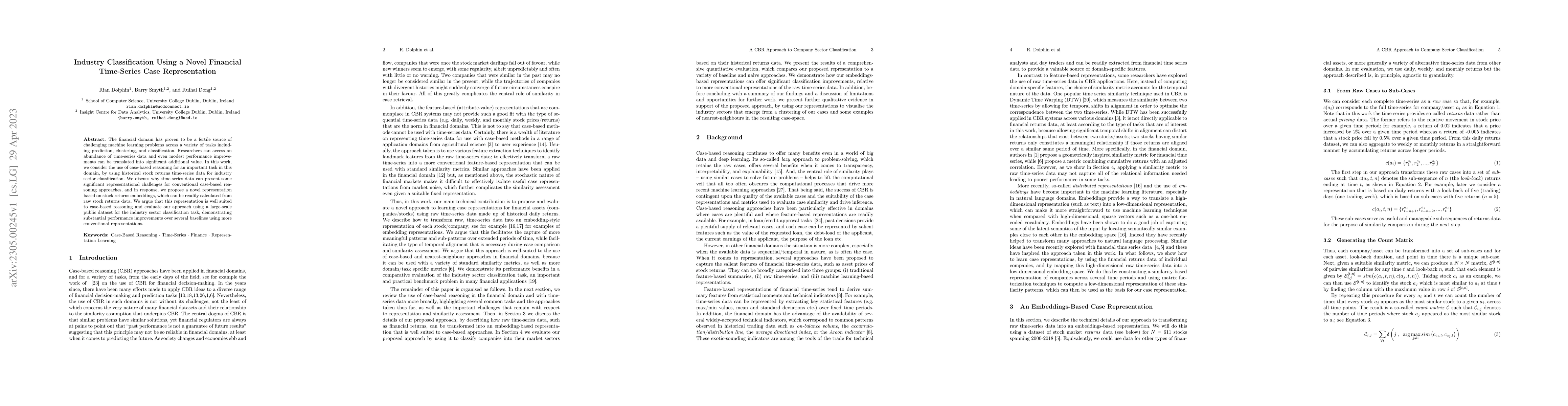 Thumbnail for Industry Classification Using a Novel Financial Time-Series Case
  Representation