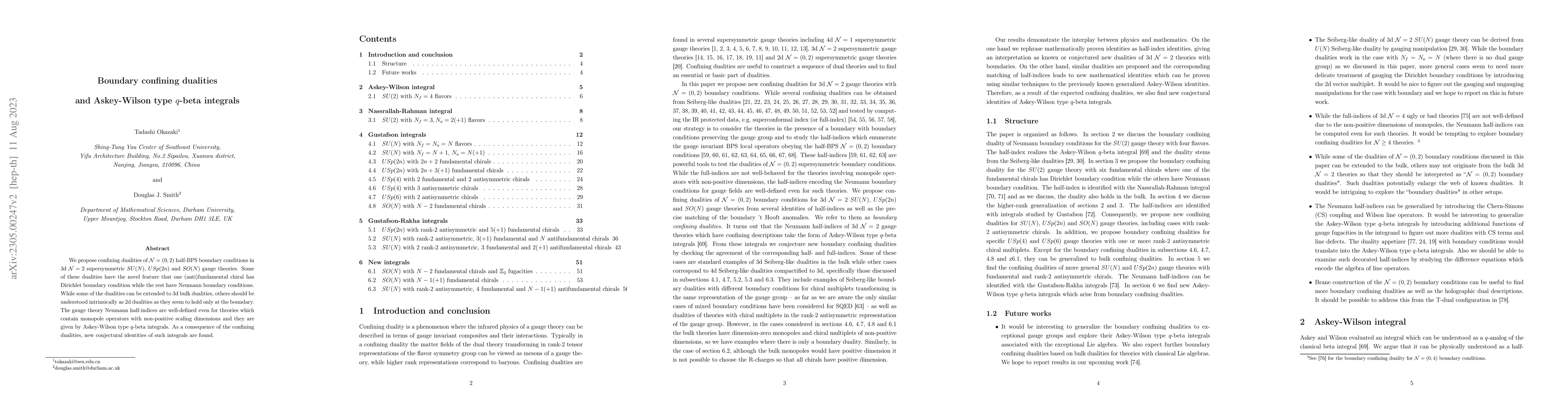 Thumbnail for Boundary confining dualities and Askey-Wilson type $q$-beta integrals