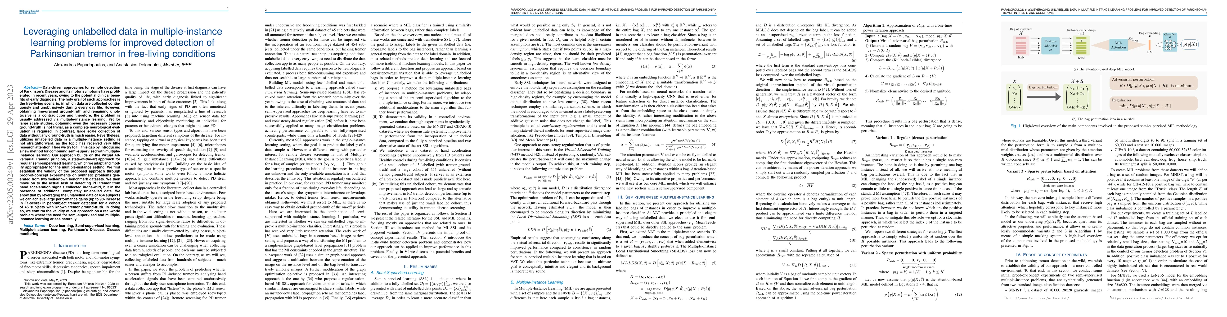 Thumbnail for Leveraging Unlabelled Data in Multiple-Instance Learning Problems for
  Improved Detection of Parkinsonian Tremor in Free-Living Conditions
