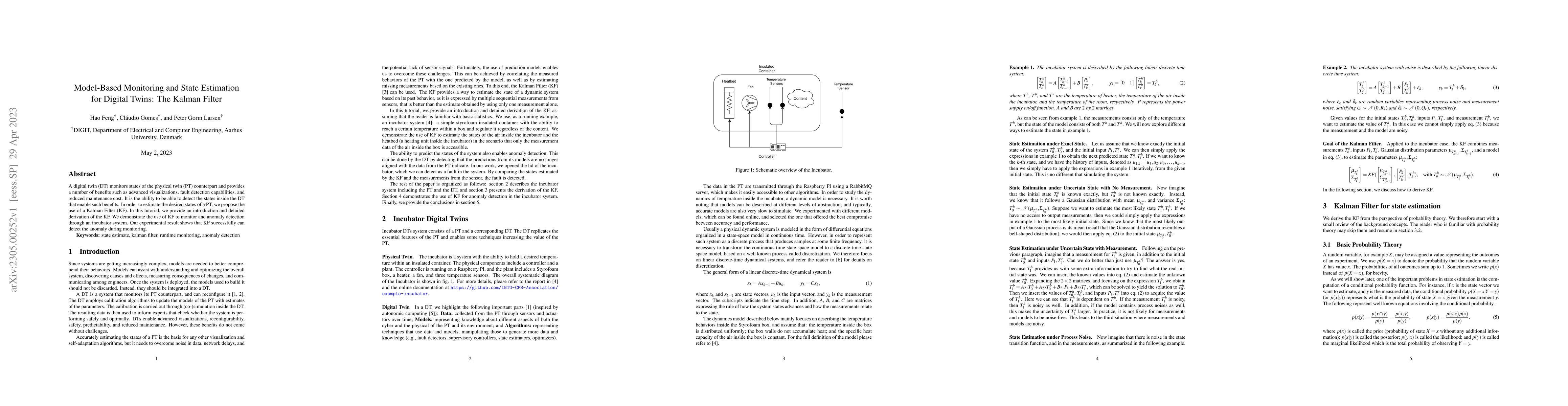 Thumbnail for Model-Based Monitoring and State Estimation for Digital Twins: The
  Kalman Filter