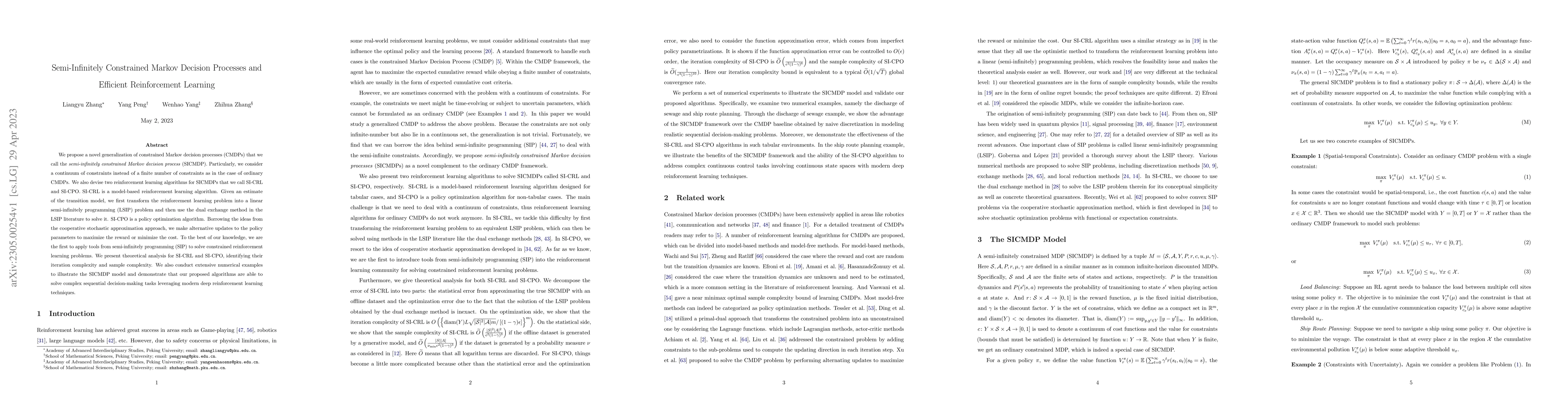 Thumbnail for Semi-Infinitely Constrained Markov Decision Processes and Efficient
  Reinforcement Learning