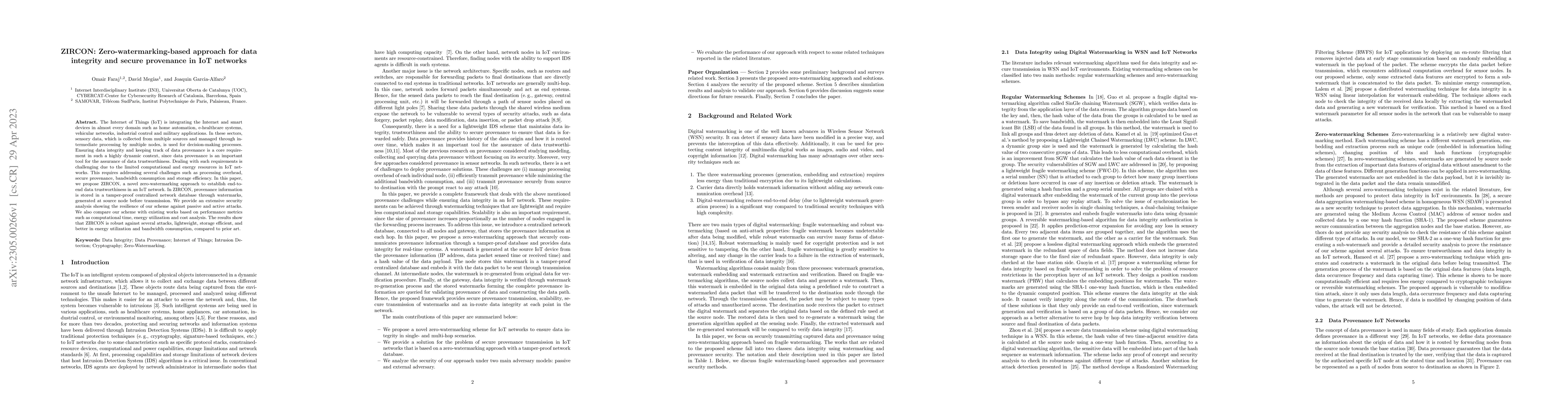 Thumbnail for ZIRCON: Zero-watermarking-based approach for data integrity and secure
  provenance in IoT networks