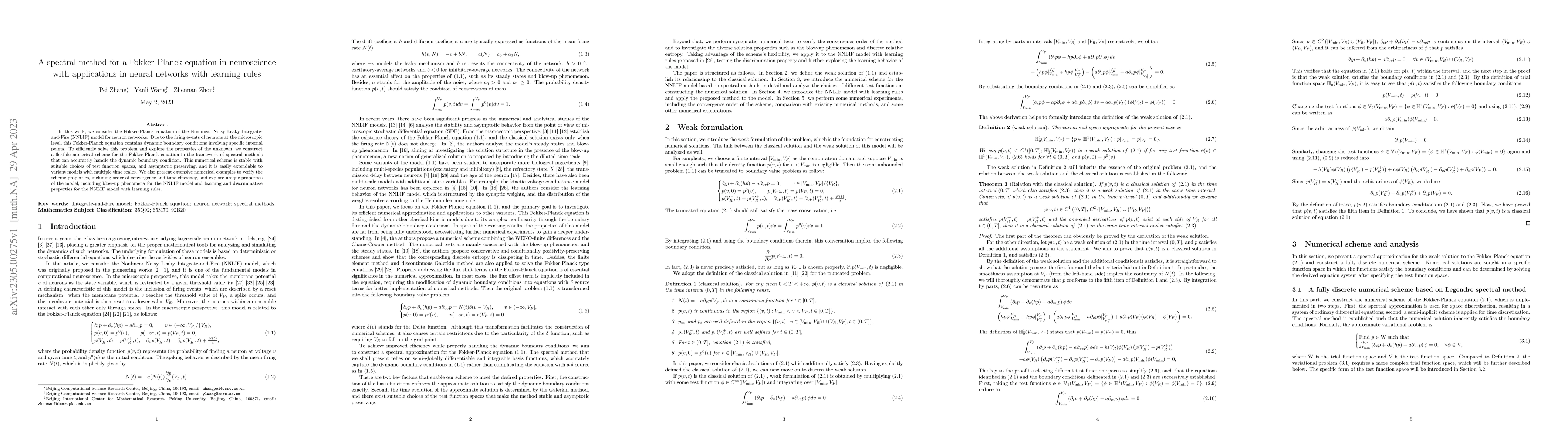 Thumbnail for A spectral method for a Fokker-Planck equation in neuroscience with
  applications in neural networks with learning rules