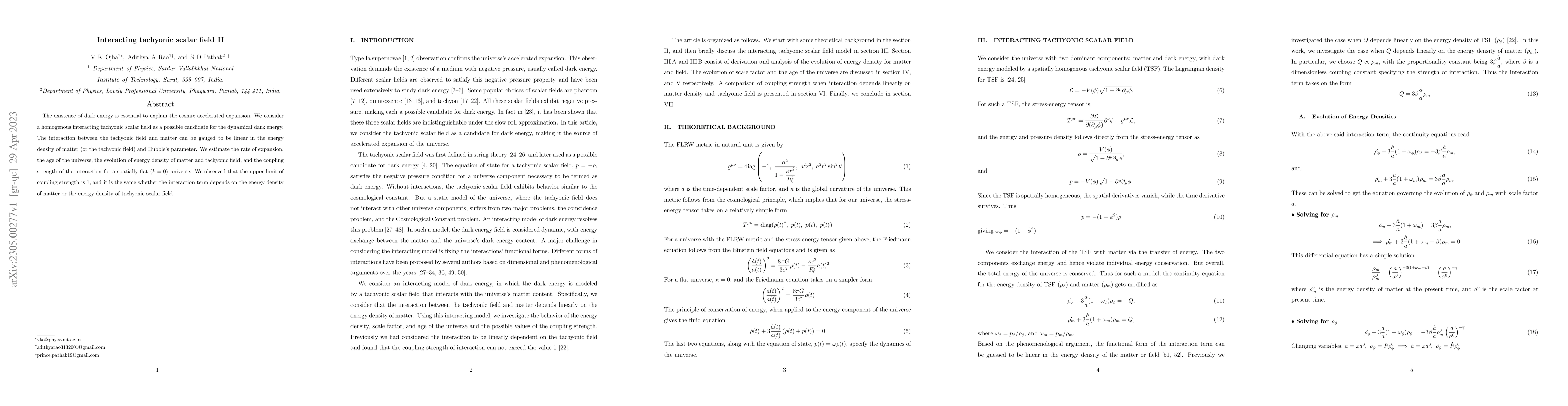 Thumbnail for Interacting tachyonic scalar field II
