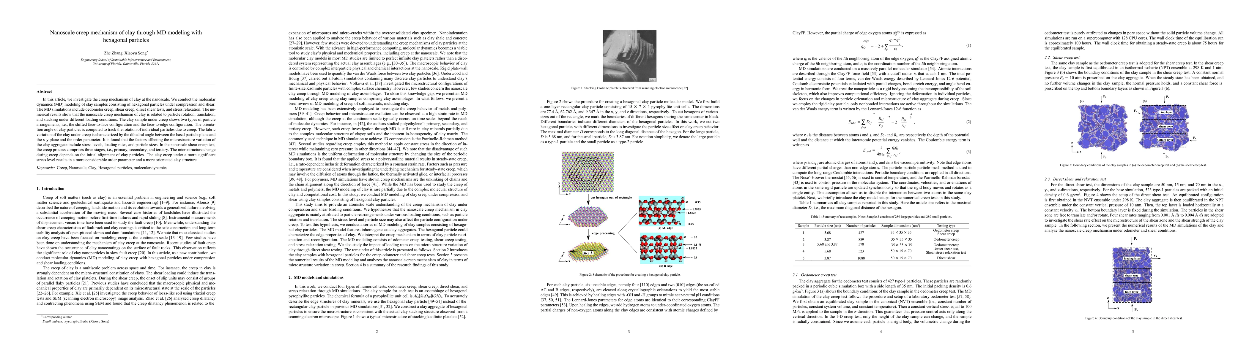 Thumbnail for Nanoscale creep mechanism of clay through MD modeling with hexagonal
  particles