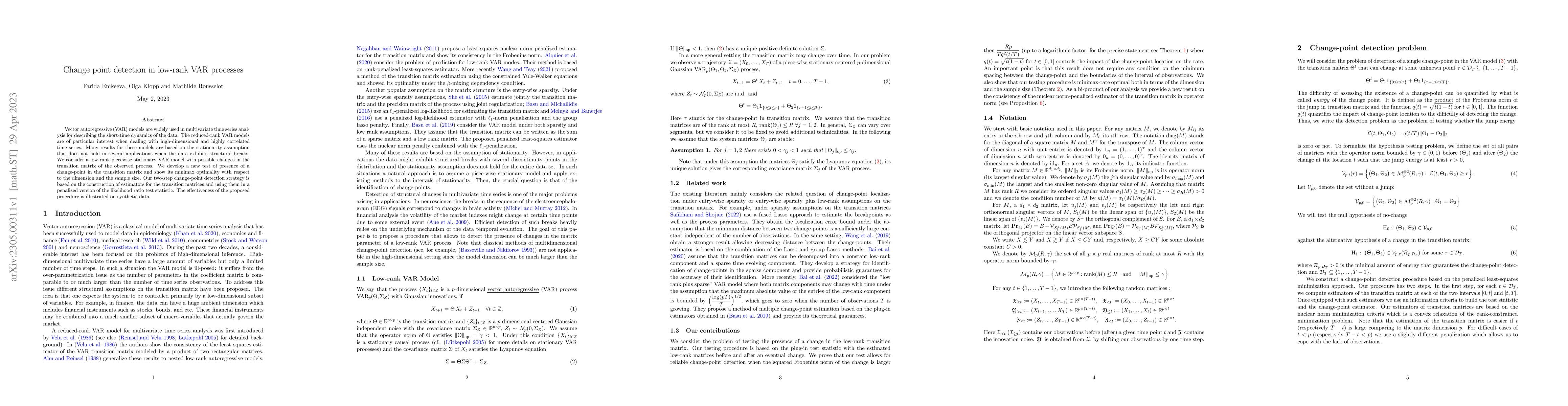 Thumbnail for Change point detection in low-rank VAR processes