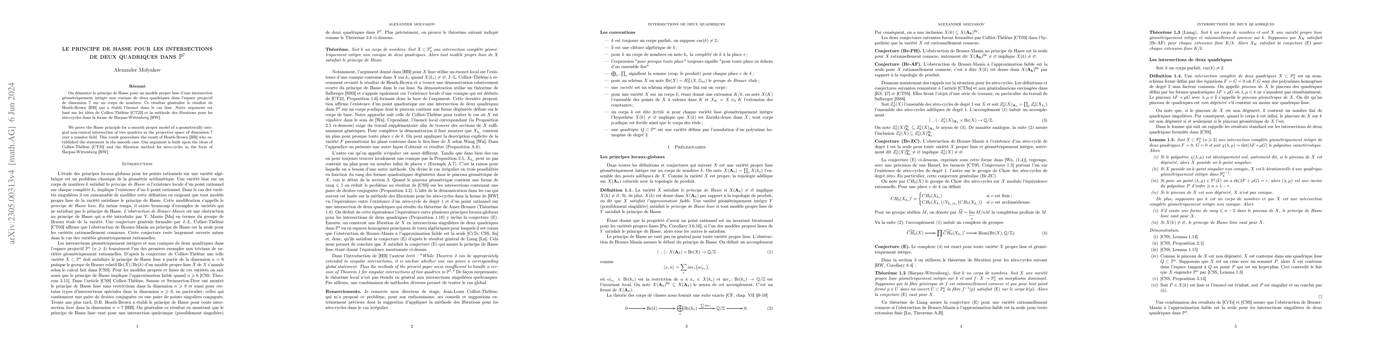 Thumbnail for Le principe de Hasse pour les intersections de deux quadriques dans
  $\mathbb{P}^7$