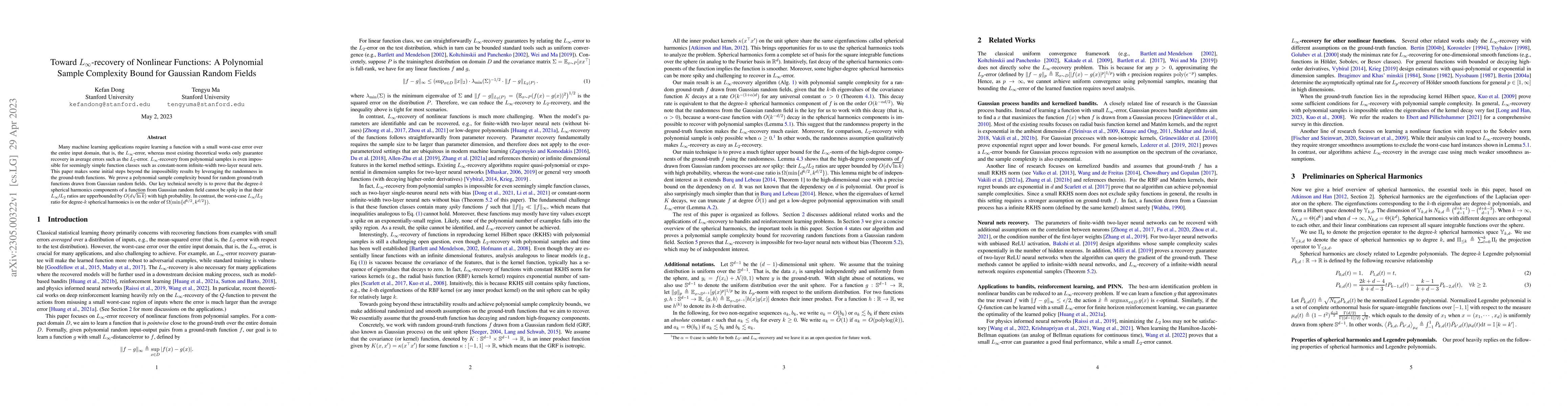 Thumbnail for Toward $L_\infty$-recovery of Nonlinear Functions: A Polynomial Sample
  Complexity Bound for Gaussian Random Fields